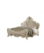 Antiqued White King Tufted Upholstered Linen Bed Frame with Nailhead Trim - $3,394.63 CAD