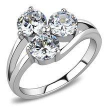 Three Stone 6mm Round Cut AAA Clear CZ Stainless Steel Engagement Ring Sz 5-10 - £44.72 GBP