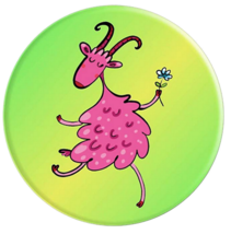 Funny Dancing Pink Goat Holding a Flower Green Background PopSockets Gri... - £11.99 GBP