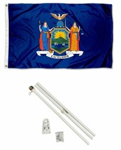 AES 2x3 2&#39;x3&#39; State of New York Flag White Pole Kit Gold Ball Top - £23.86 GBP