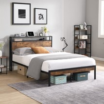 Queen Size Metal Platform Bed Frame With Wooden Headboard And Footboard - £143.67 GBP