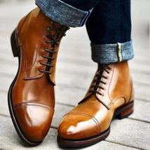 Autumn and Winter New Men&#39;s PU Leather Elegant Fashion Lace-up Classic Ankle Men - £62.18 GBP