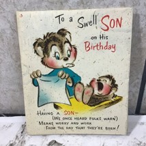 Vintage Fold-Out Birthday Card For Son Teddy Bears Novelty Humor Collectible - £15.56 GBP