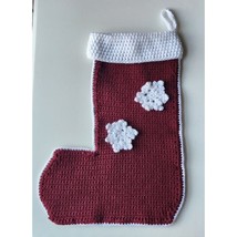 Snowflake Christmas Stocking Crochet Deep Maroon Red White New OOAK - £14.44 GBP