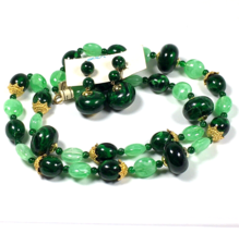 Vintage Mod Western Germany Green Marbled Lucite Necklace Clip Earrings Set - £27.17 GBP