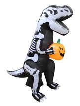 6 Foot Tall Halloween Inflatable Skeleton T-Rex Dinosaur Pumpkin Yard Decoration - £64.48 GBP