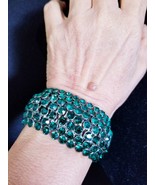 Rhinestone Bracelet Stretch, Green Domed Bracelet, Crystal Pageant Prom ... - £42.96 GBP