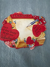 Calendar Hearts Valentines Day Card Early 1900&#39;s Die Cut Vintage  - £3.80 GBP