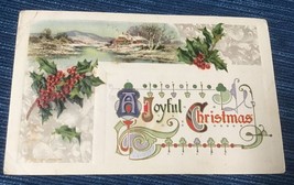 688A~ Vintage Postcard 1¢ Stamp &quot;A Joyful Christmas&quot; Embossed Holly Germany - £3.92 GBP