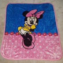 VTG Minnie Mouse Baby Blanket Pink Blue Disney Crown Crafts Acrylic Blend - £92.34 GBP