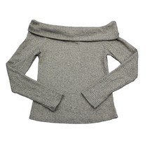 Sans Souci Sweater Womens L Gray Plain Long Sleeve Off Shoulder Pullover - $25.62