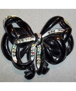 Unusual Large Vintage Black Plastic Ribbon Brooch Pin Multi Colored &quot;sto... - £15.57 GBP