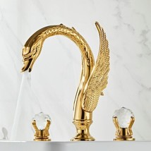 Gold Swan sink faucet 3 Hole 8&quot; widespread lavatory basin mixer tap Crystal Knob - £236.54 GBP
