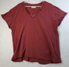 We The Free T Shirt Top Women Size Medium Maroon Knit Short Casual Sleeve V Neck - £13.47 GBP