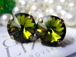 Olivine Swarovski Stud Earrings / Rivoli Pierced Post Earrings in Antique Bronze - £23.29 GBP