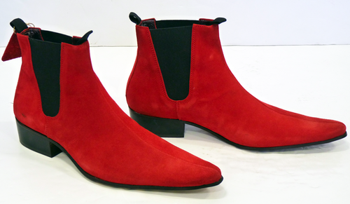 NEW Handmade men red color pointed toe suede ankle boot with cuban heel, Men boo
