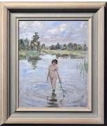 Nude bather Landscape by Swedish impressionist early 20th century Oil pa... - £276.44 GBP