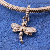 2020 Spring Release Rose Gold Sparkling Dragonfly Dangle Charm Pendant  - £13.18 GBP