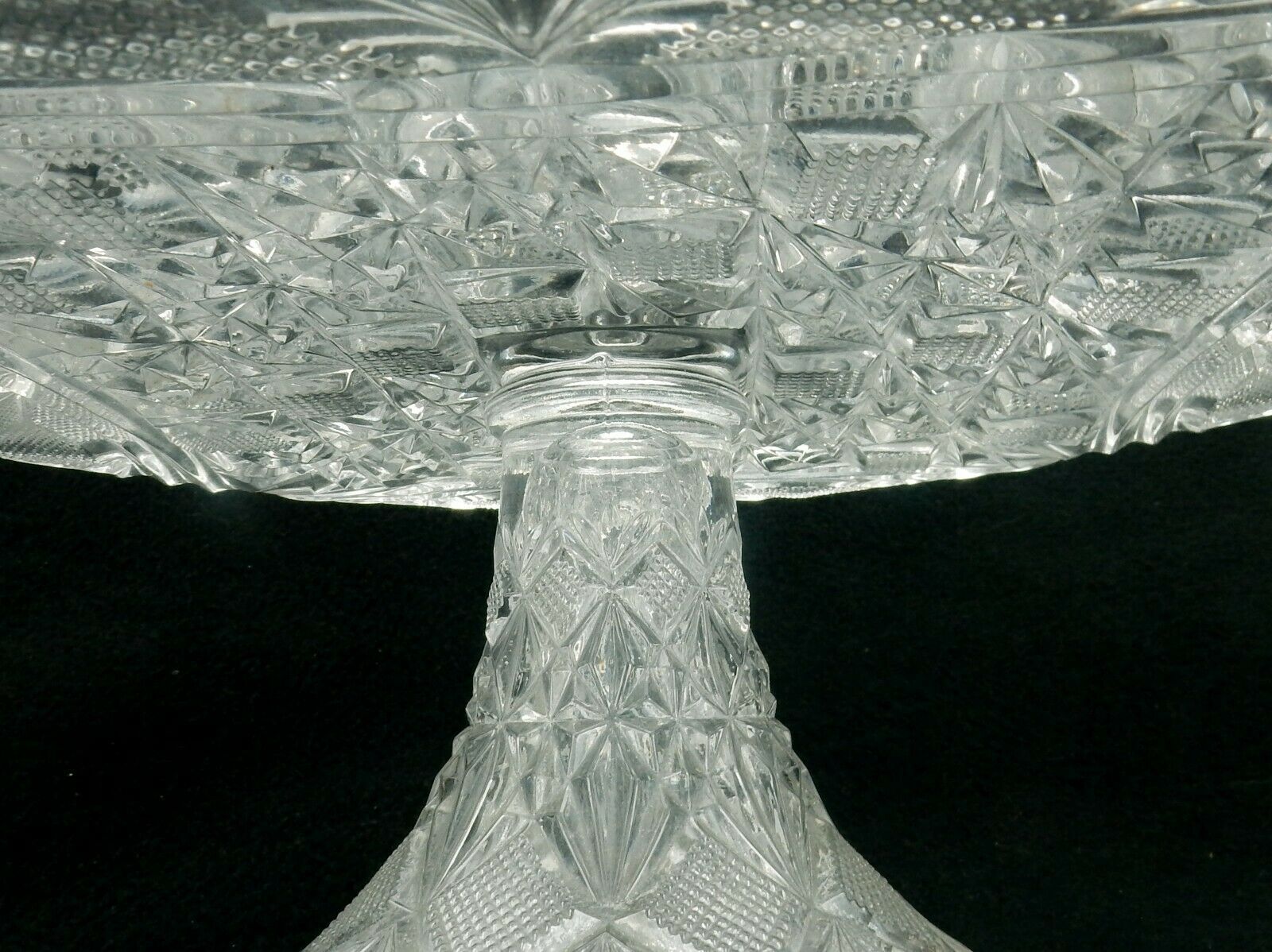 McKee and Brothers 9" Glass Cake Stand, Teutonic Pattern, Diamonds & Fans, EAPG Item image 6