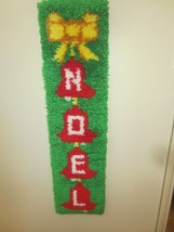 Hand Crafted NOEL LATCH HOOK RUG Wall Hanging on Wooden Rod - 8&quot; x 30 1/2&quot; - £11.07 GBP