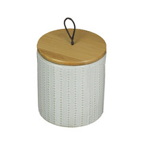 5 In White Ceramic Jar With Wood Lid Decorative Kitchen Counter Canister... - £23.36 GBP