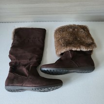 Womens Brown Faux Fur Comfort Almond Toe Flat Pull On Mid Calf Snow Boot... - $37.61