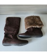 Womens Brown Faux Fur Comfort Almond Toe Flat Pull On Mid Calf Snow Boot... - £29.54 GBP