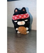6&quot; RABURI Kawaii USED Neko Cat holding fish Taiyaki Plush Toy BLACK FREE... - $527.52 MXN