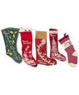Lot Of 5 Vintage Mid Century Printed Cloth Merry Christmas Stockings San... - $127.94 CAD