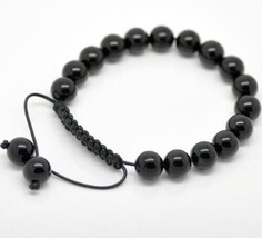 10mm Black Onyx Beads Men Bracelet Adjustable Braiding B15 - £10.25 GBP