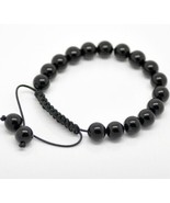 10mm Black Onyx Beads Men Bracelet Adjustable Braiding B15 - £10.26 GBP