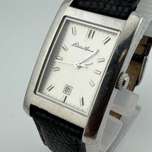 Eddie Bauer Analog Quartz Watch Men Silver Rectangle Leather ~ For Parts... - $21.84