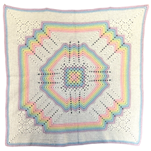 Handmade Crochet Baby Blanket Pastel Rainbow Soft Yarn Cozy Crib Lap 33x33 - £15.39 GBP
