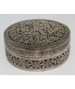 Vintage Floral Bird Open Filigree Silver Trinket Box Round With Lid Non ... - $64.87