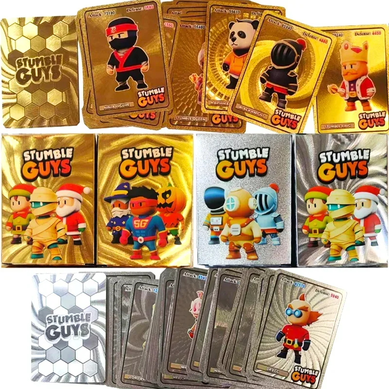 55Pcs/Set Stumble Guys Cards Gold Silver Foil Shiny Anime Board Game Collection - $14.17