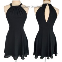 Express Dress Black LBD Fit Flare Open Back Chiffon Sleeveless Mini Grec... - £24.76 GBP