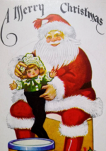 Santa Claus Christmas Postcard Saint Nick Toy Doll Drum Stocking Series C-49 - £7.33 GBP