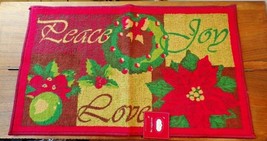 Trim A Home Holiday Christmas Peace, Love &amp; Joy Microfiber Rug 17&quot; x 28&quot; (NEW) - £7.75 GBP