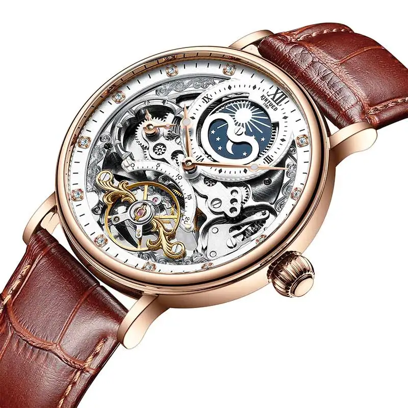 KINYUED Skeleton  Mechanical Automatic Watch Men Tourbillon  Clock Casual Busine - £127.32 GBP