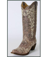 Ladies Corral Boots A1094 Brown Distressed Leather~Ivory Embroidery~Snip... - £153.55 GBP