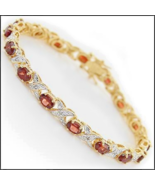 7.34 Cts Natural Garnet and Diamond 18KGP Bracelet - $261.25