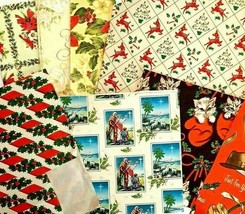 8 Piece Vintage Christmas Holiday Wrapping Paper / Scrap Lot  - £22.78 GBP