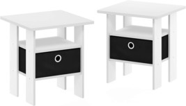 Furinno Andrey Set Of 2 End Side Night Stand/Bedside Table, Pack, White/Black - £42.35 GBP