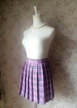 PINK Plaid Pleated Skirt Outfit Women Girl Plus Size Mini Plaid Skirts image 3