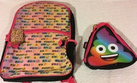 NWT THE OFFICIAL ICONIC BRAND EMOJI MOVIE SCHOOL BACKPACK &amp; RAINBOW POO ... - £23.05 GBP