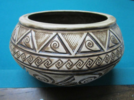 Large Pottery Planter Bowl Brown White Signed Dmg 77 Southwestern Decor - £51.43 GBP