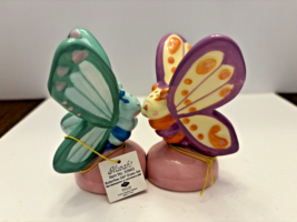 Salt &amp; Pepper Shakers Disney Rare Colorful Butterfly Magnetic Westland Tag - $13.89