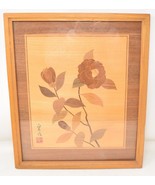 Asian Art Wood Inlay Picture Marquetry Wooden Flowers Roses 13” x 15 1/4... - £89.16 GBP
