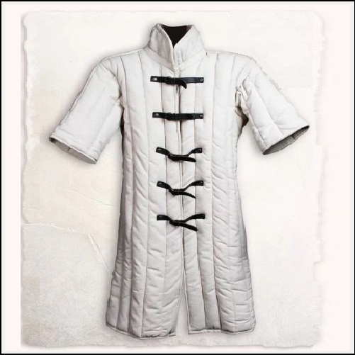 Medieval White Turtleneck Short Sleeve Padded Canvas Gambeson Tunic Battle Coat