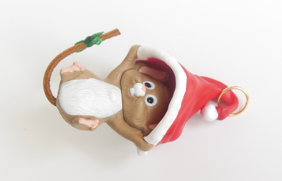 Image 2 of Hallmark Christmas Ornament Hang In There Mouse Santa Hat 1989 Vintage QX4305